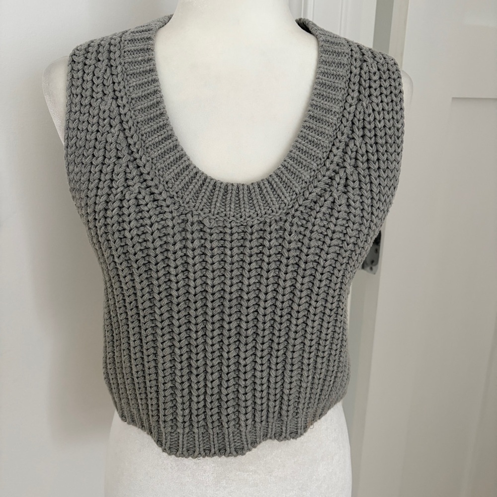 Pistola Light Grey Knit Sweater Vest | Cable Knit Scoop Neck | XS Cropped*K22